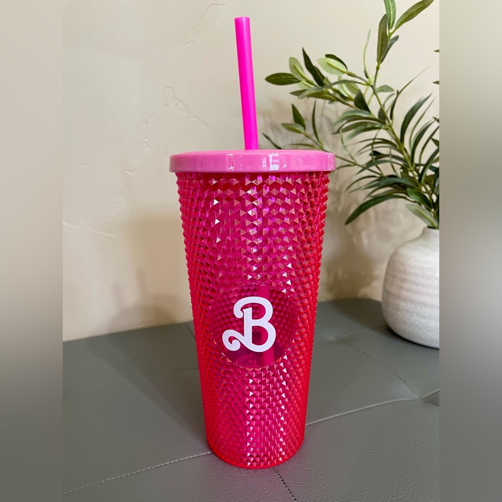 Cinemark Barbie The Movie Hot Pink Diamond Tumbler Cup & Reusable Pink Straw